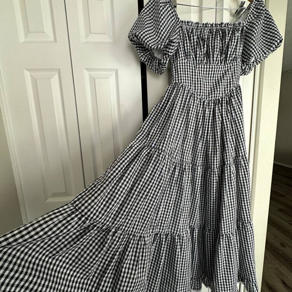 Gingham Cottagecore Linen Maxi Dress, Size S